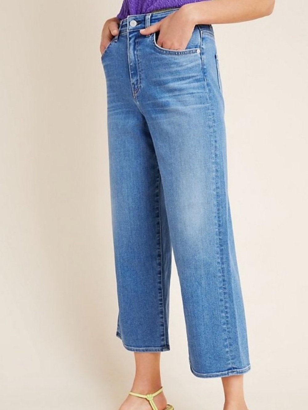 CQY High-Rise Blue Wide-Leg Cropped Jeans Size 29